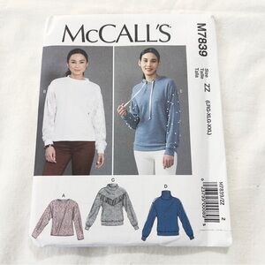McCall’s M7839 Sewing Pattern Hoodie Sweatshirt Uncut Factory Folded